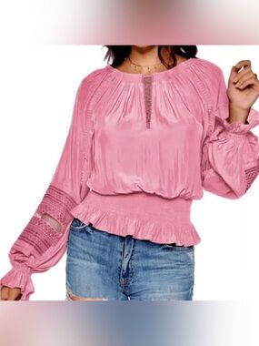 Ramy Brook Pink Smocked Waist Peasant Blouse
